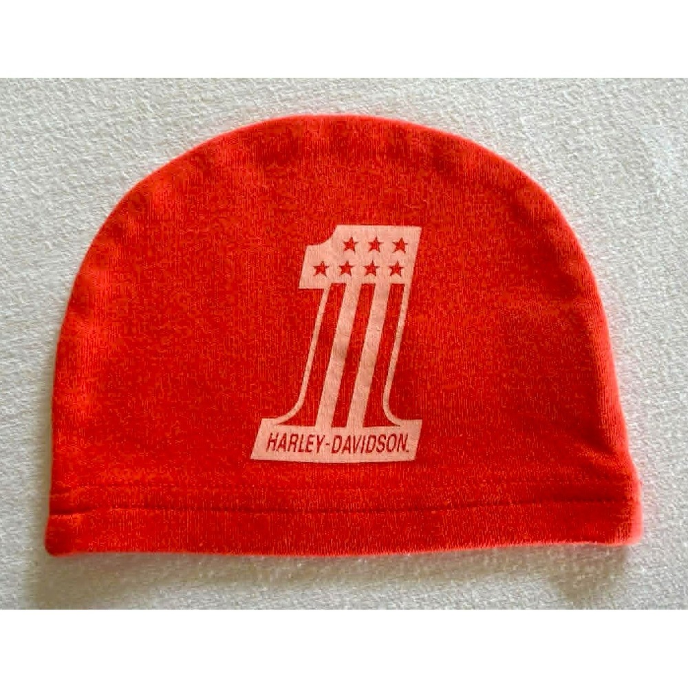 Harley-Davidson Baby Orange Knit Beanie Hat #1 Logo 3/6M 2501113